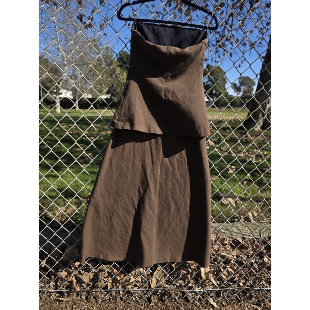 ZARA Brown Strapless Midi Dress – Minimalist Elegant